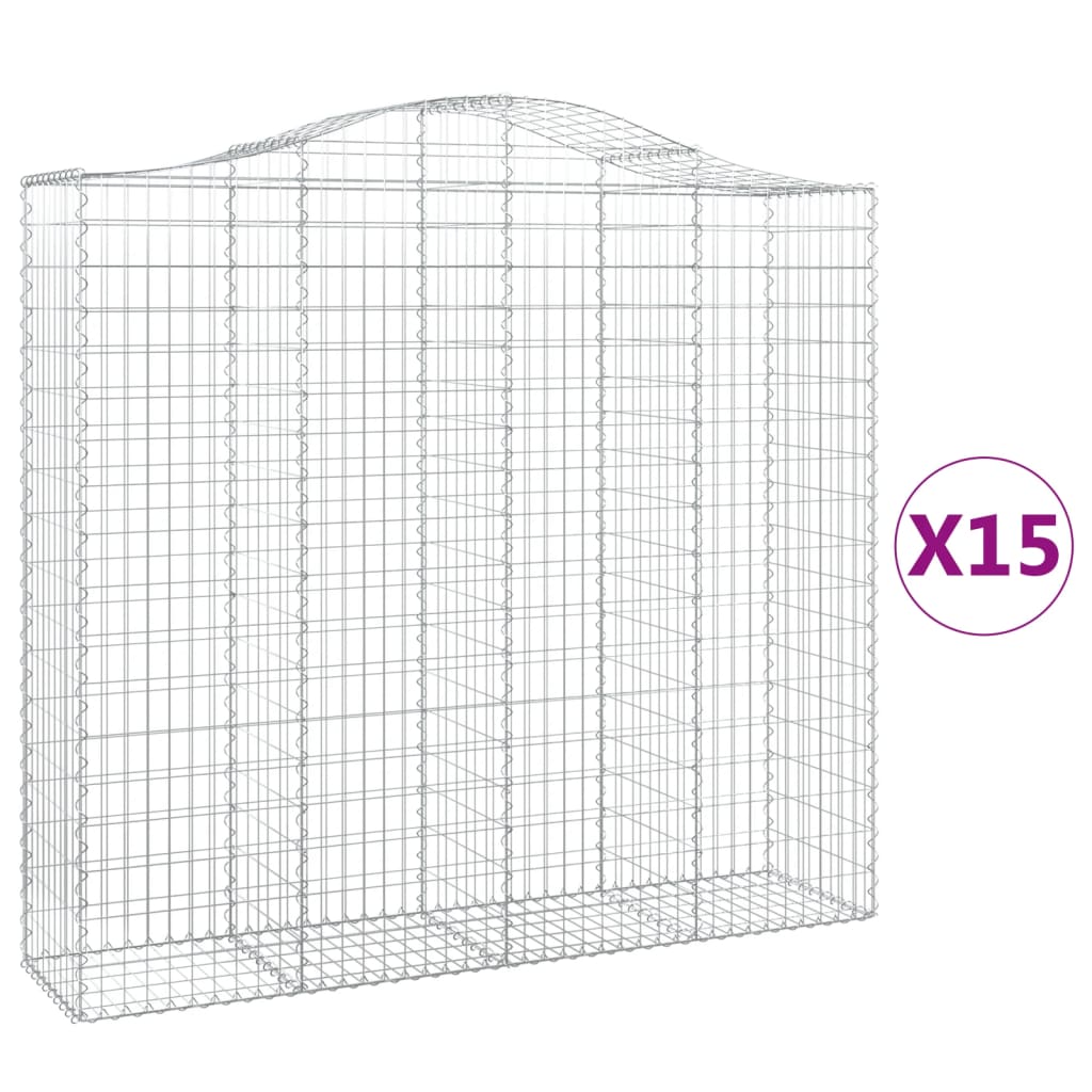 vidaXL Coșuri gabion arcuite 15 buc, 200x50x180/200cm, fier galvanizat