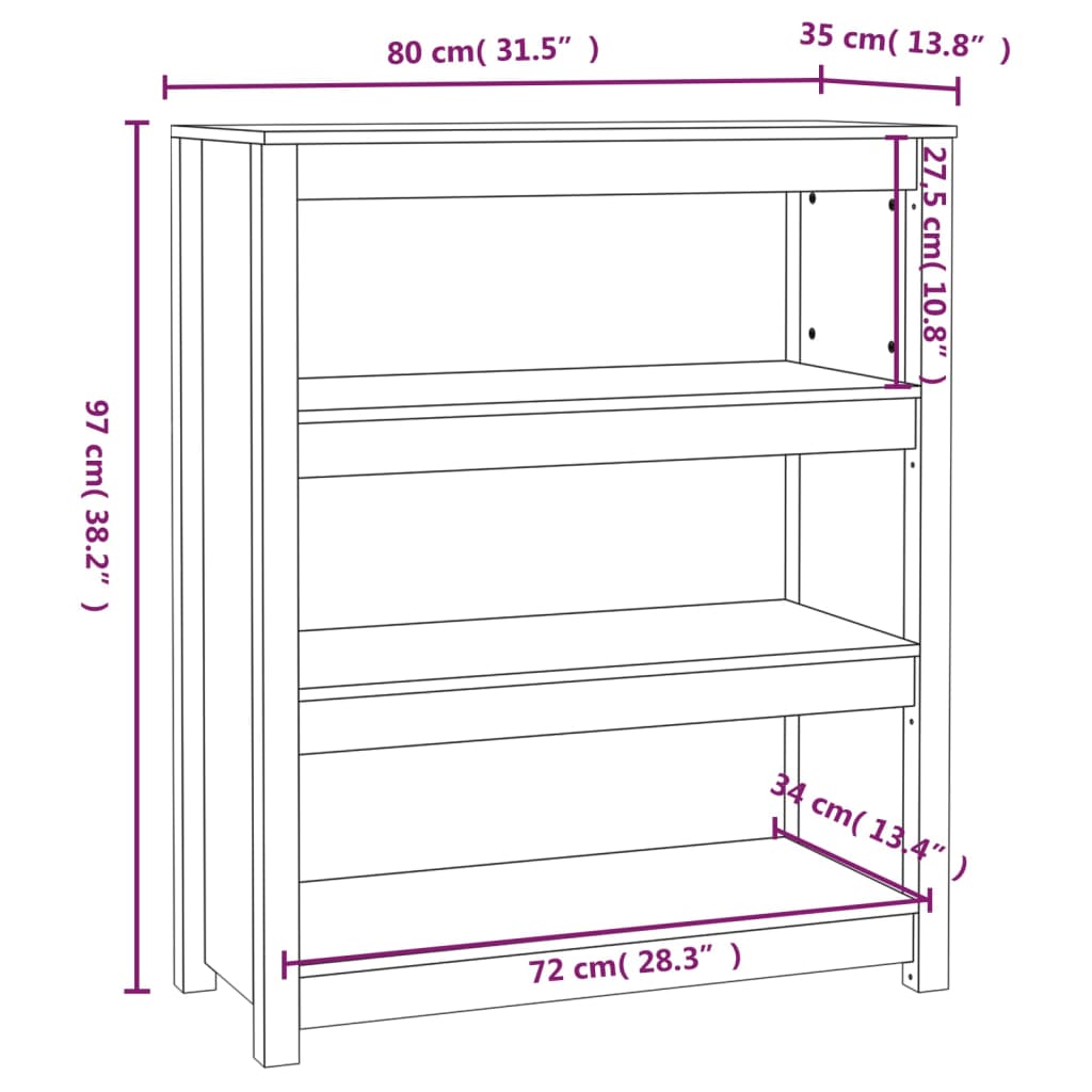 vidaXL Bibliotecă, negru, 80x35x97 cm, lemn masiv de pin