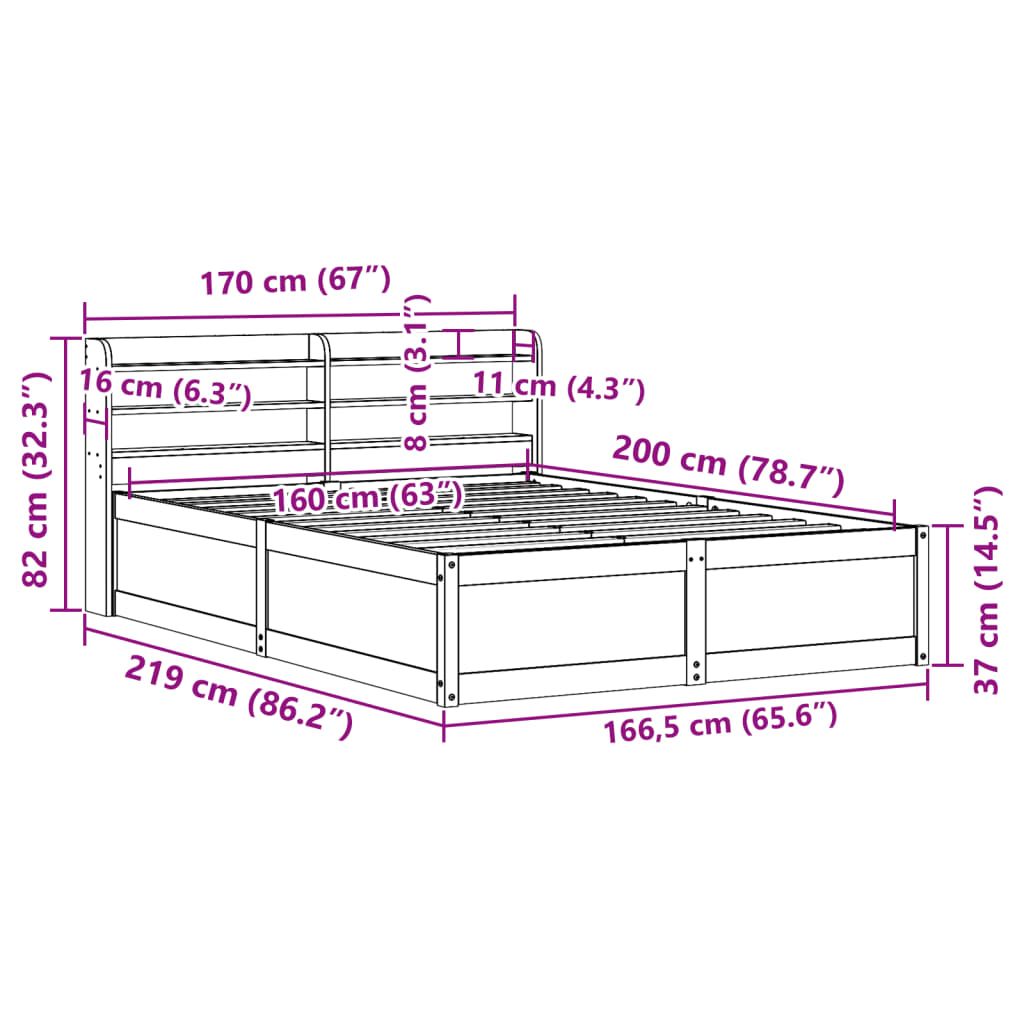 vidaXL Cadru de pat cu tăblie, alb, 160x200 cm, lemn masiv de pin