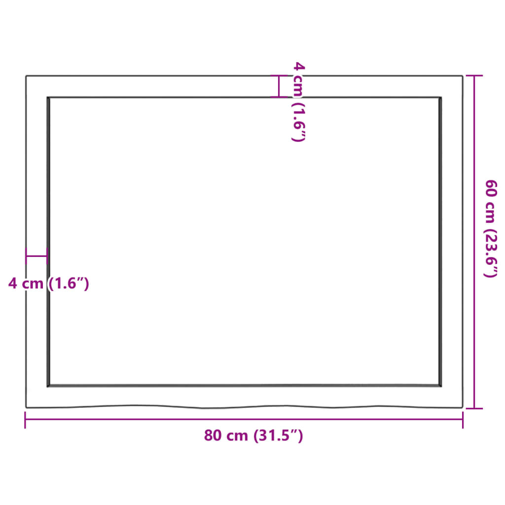 vidaXL Blat de baie, maro închis, 80x60x(2-6) cm, lemn masiv tratat