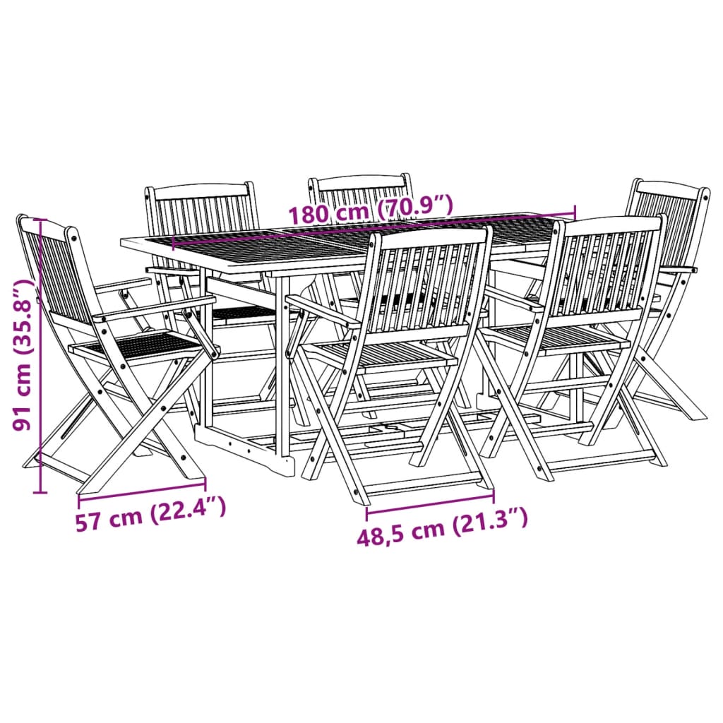 vidaXL Set mobilier de grădină 7 piese 180x90x75 cm, lemn masiv acacia