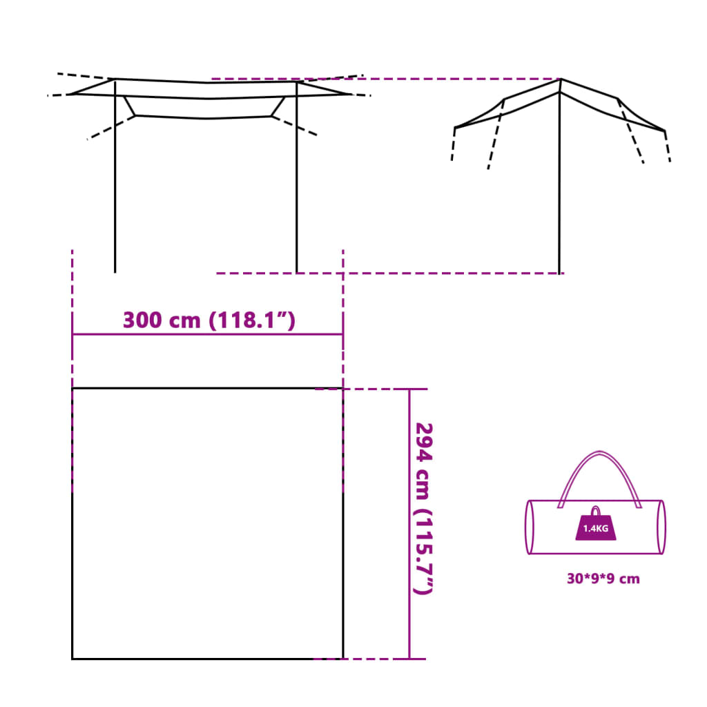 vidaXL Prelată de camping, gri și portocaliu, 300x294 cm, impermeabilă