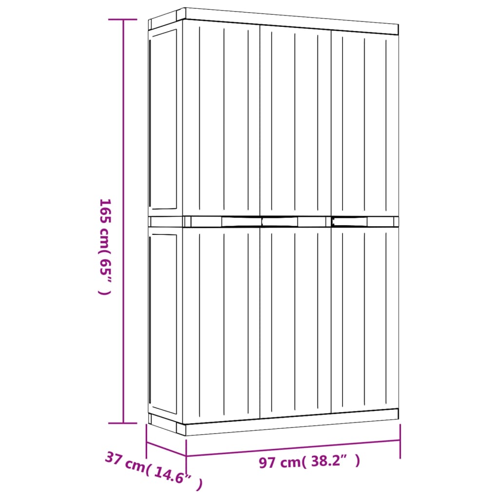 vidaXL Dulap depozitare de exterior, gri și negru, 97x37x165 cm, PP