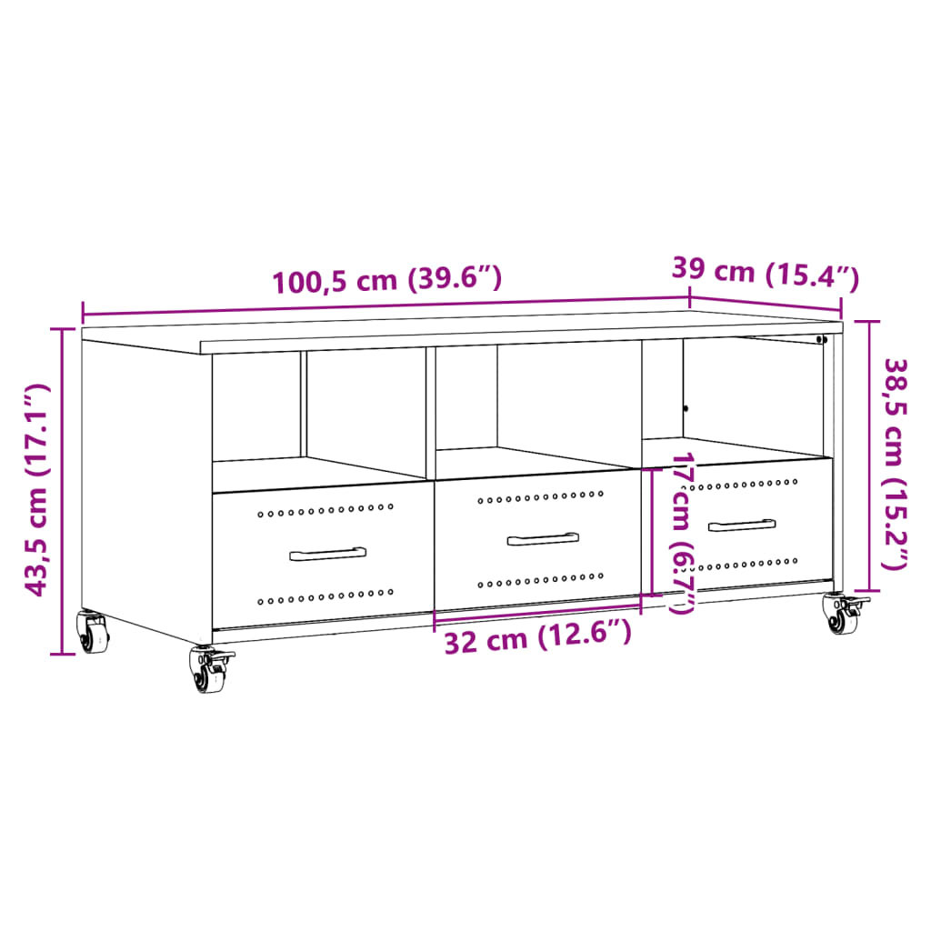 vidaXL Dulap TV, alb, 100,5x39x43,5 cm, oțel