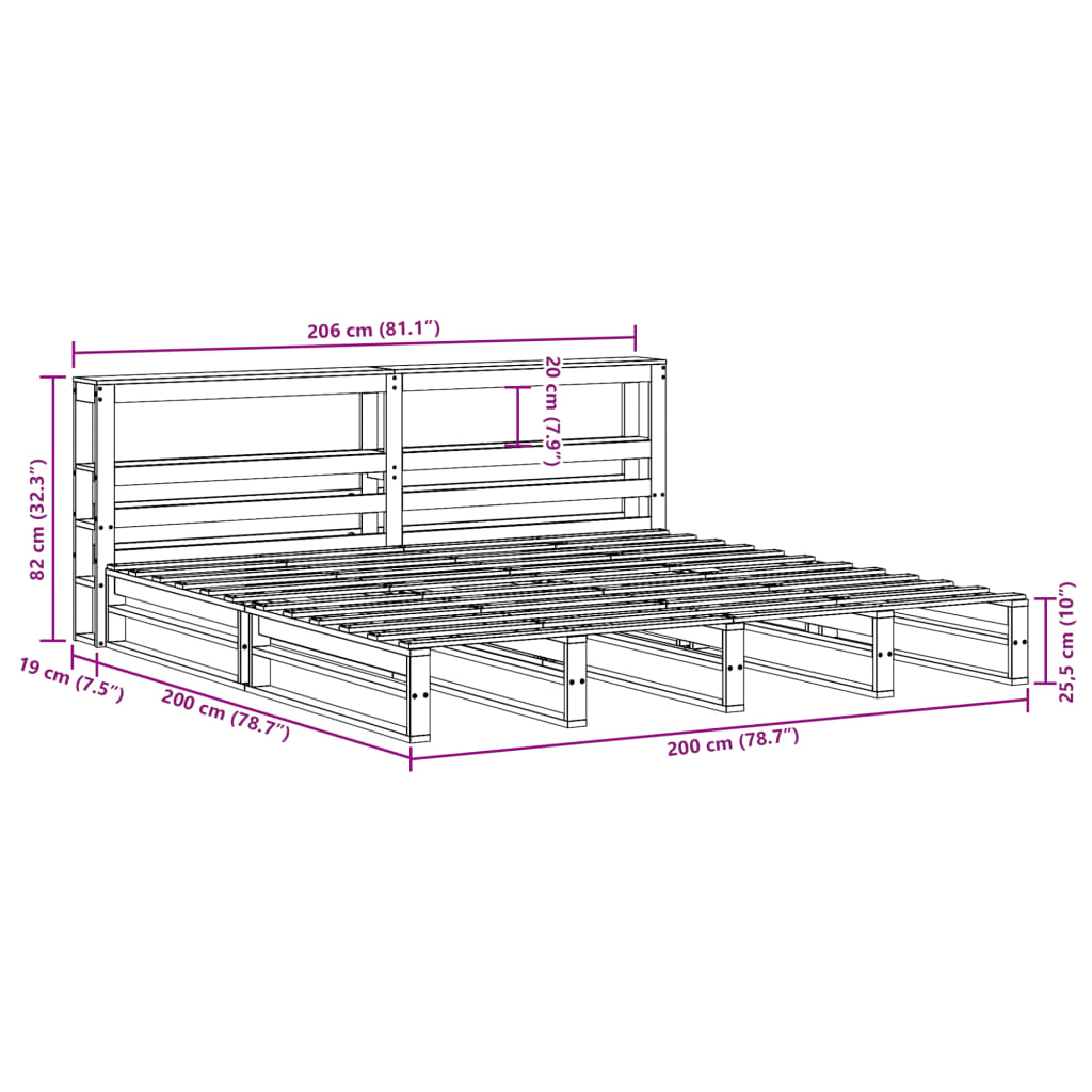 vidaXL Cadru de pat fără saltea, maro ceruit 200x200 cm lemn masiv pin