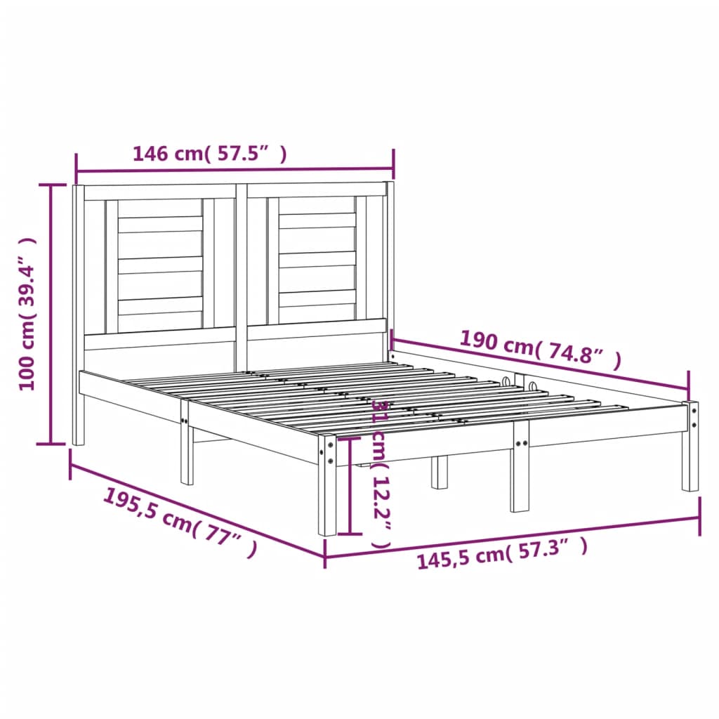 vidaXL Cadru de pat, negru, 140x190 cm, lemn masiv de pin