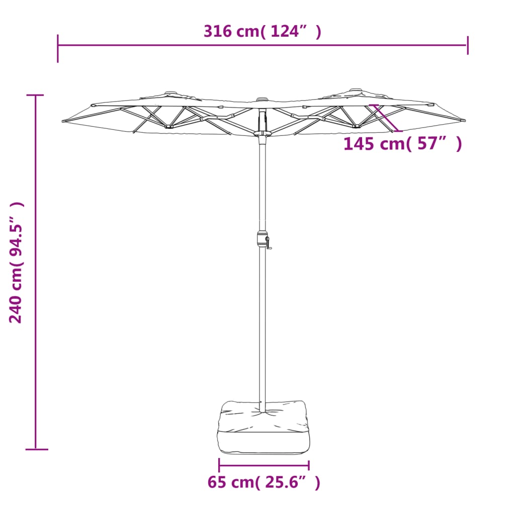 vidaXL Umbrelă de soare cu două capete, cărămiziu, 316x240 cm