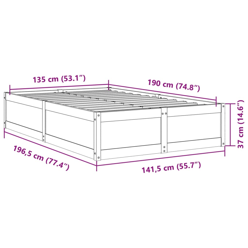 vidaXL Cadru de pat fără saltea, 135x190 cm, lemn masiv de pin