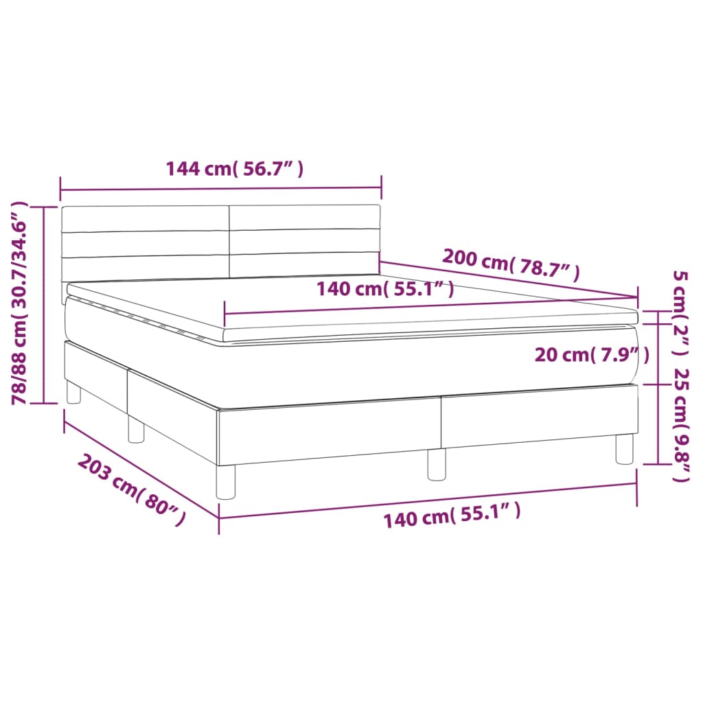 vidaXL Pat box spring cu saltea, gri închis, 140x200 cm, textil