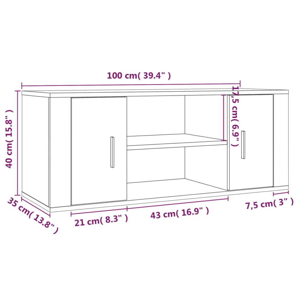 vidaXL Comodă TV, gri sonoma, 100x35x40 cm, lemn prelucrat