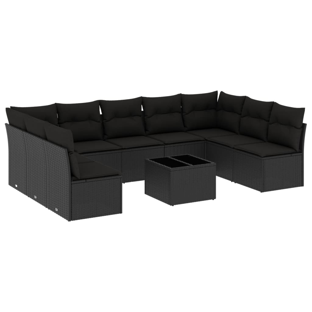 vidaXL Set canapele de grădină cu perne, 10 piese, negru, poliratan