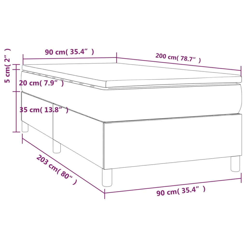 vidaXL Pat box spring cu saltea, gri închis, 90x200 cm, textil