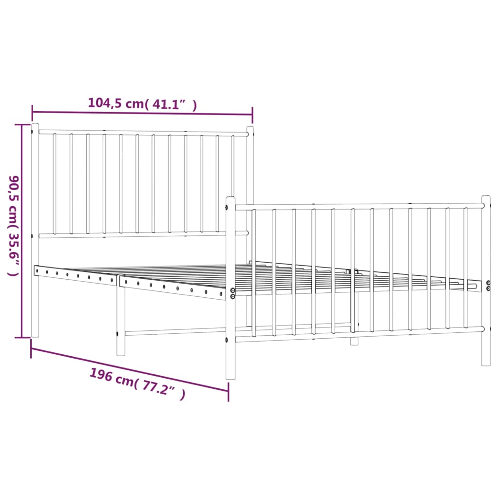 vidaXL Cadru pat metalic cu tăblii de cap/picioare, negru, 100x190 cm