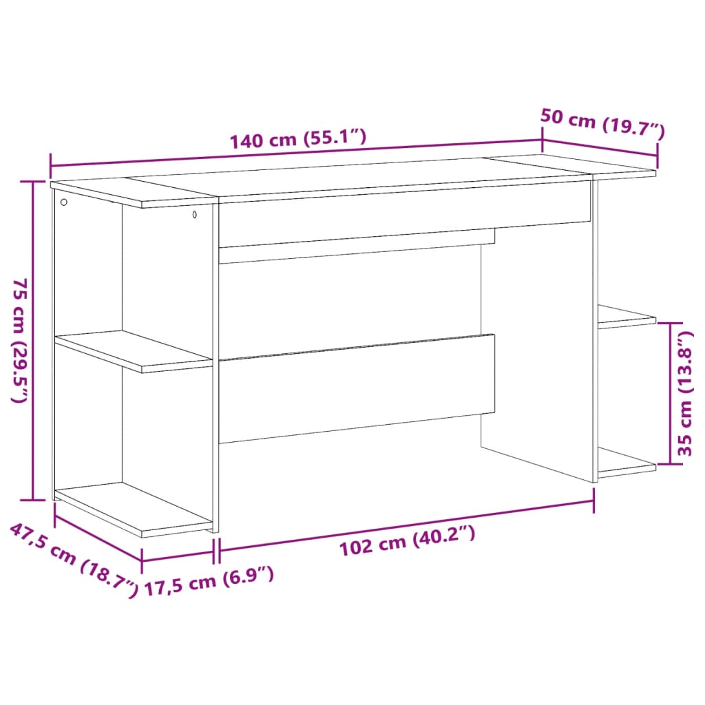 vidaXL Birou, stejar maro, 140x50x75 cm, lemn prelucrat