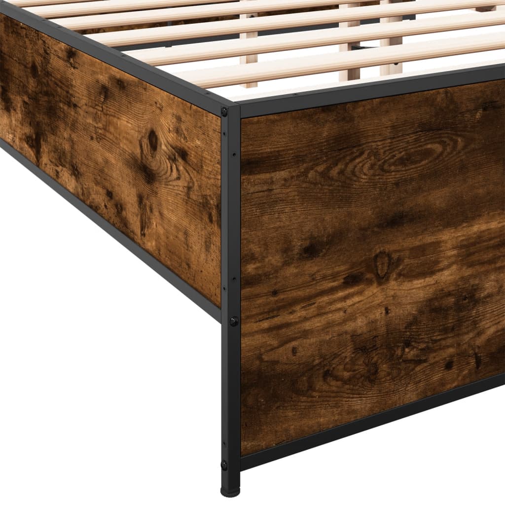 vidaXL Cadru de pat, stejar fumuriu 200x200 cm lemn prelucrat și metal