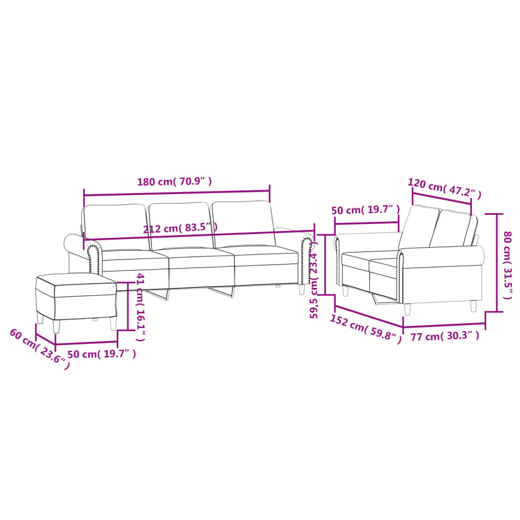 vidaXL Set de canapele cu perne, 3 piese, gri deschis, catifea