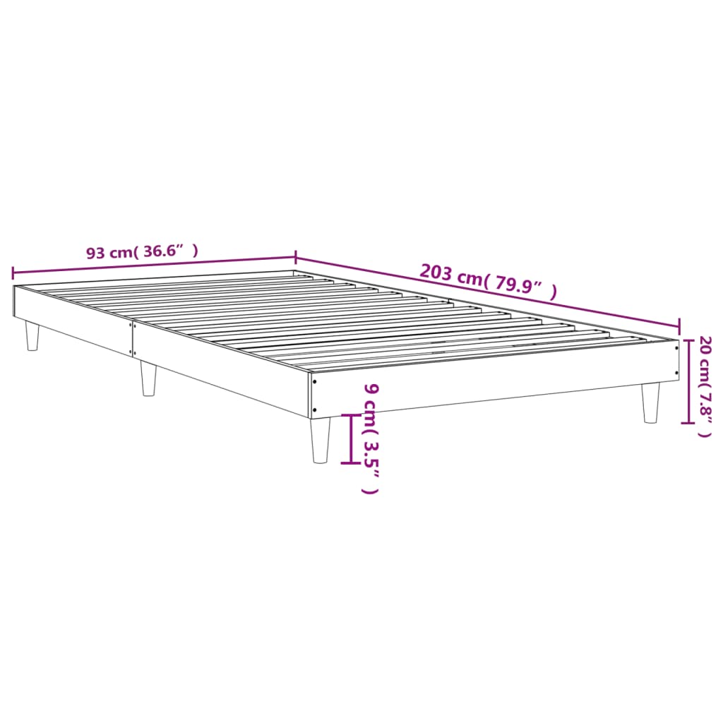 vidaXL Cadru pat fără saltea stejar sonoma, 90x200 cm, lemn prelucrat