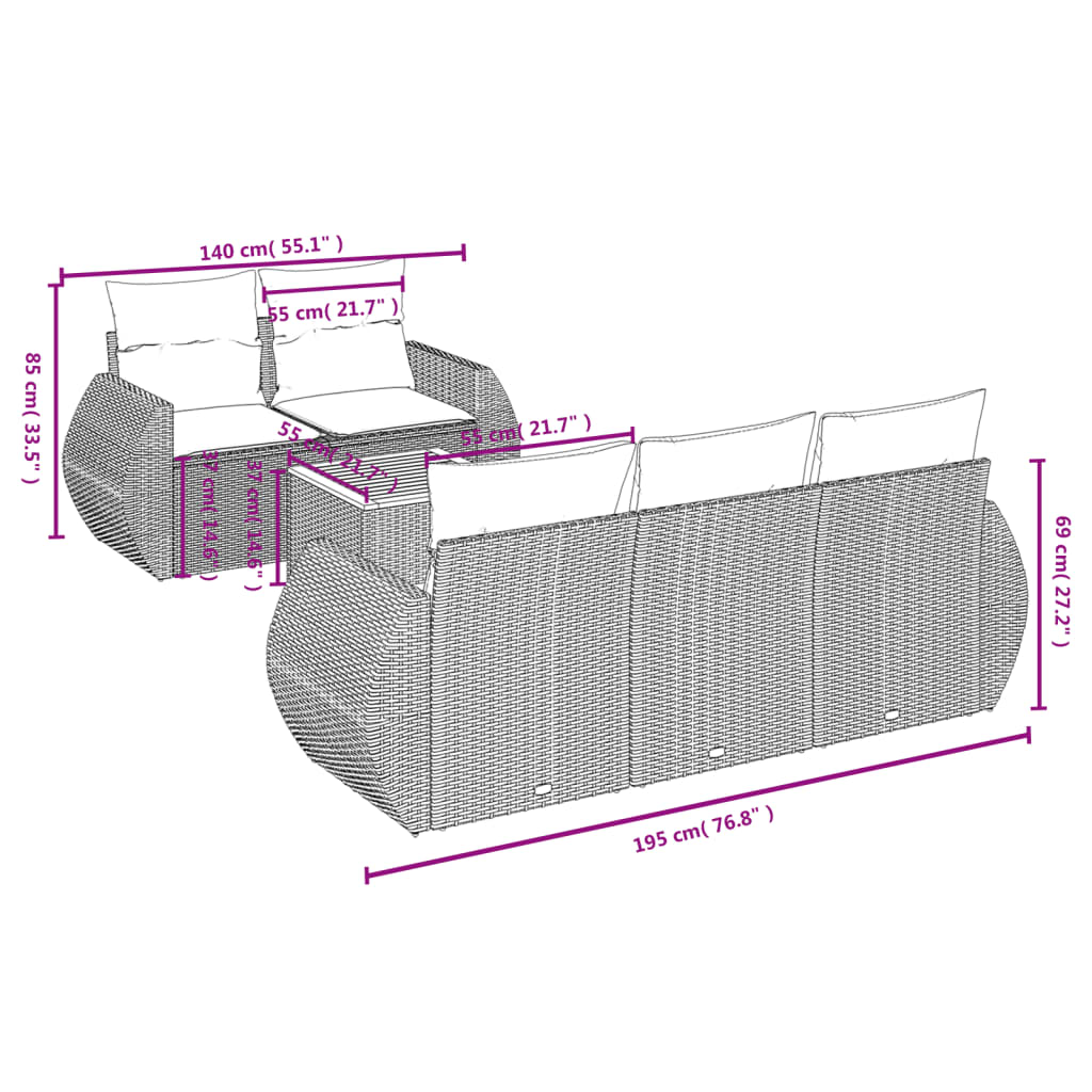 vidaXL Set mobilier de grădină cu perne, 6 piese, negru, poliratan