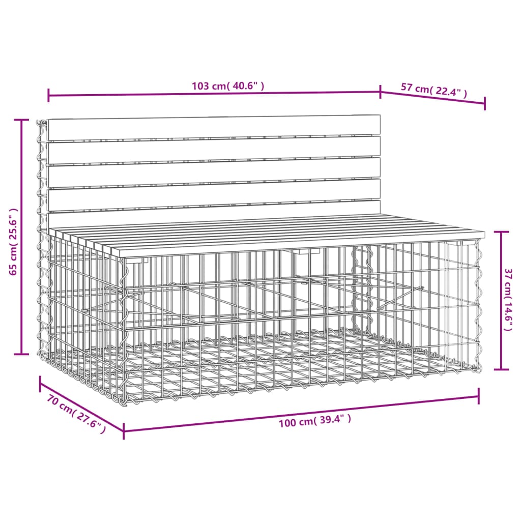 vidaXL Bancă de grădină, design gabion, 103x70x65cm, lemn masiv de pin