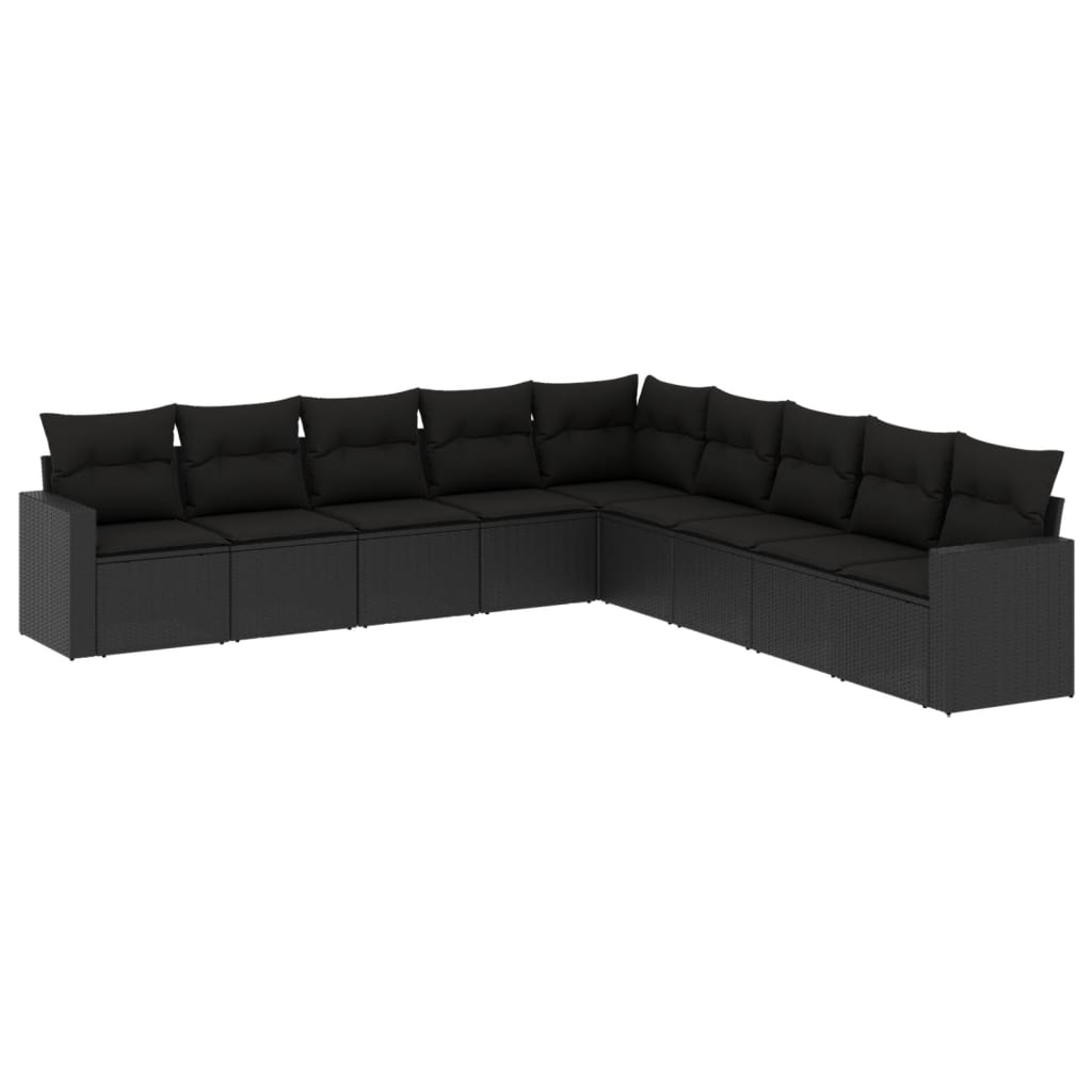 vidaXL Set mobilier de grădină cu perne, 9 piese, negru, poliratan