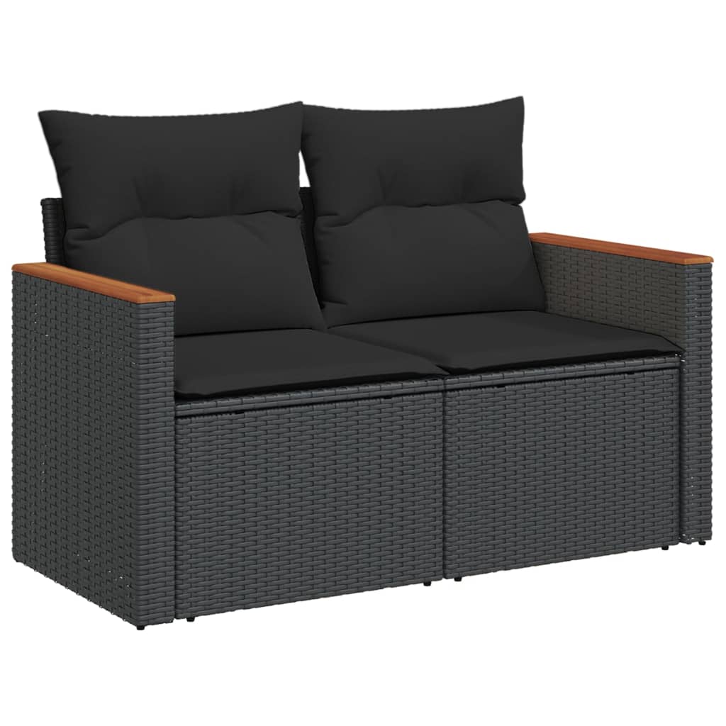 vidaXL Set mobilier de grădină cu perne, 3 piese, negru, poliratan