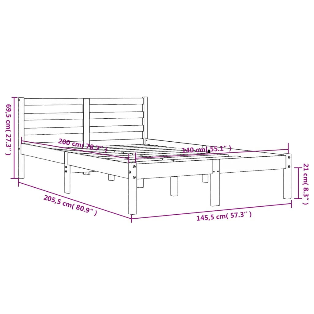 vidaXL Cadru de pat fără saltea, maro ceruit 140x200 cm lemn masiv pin