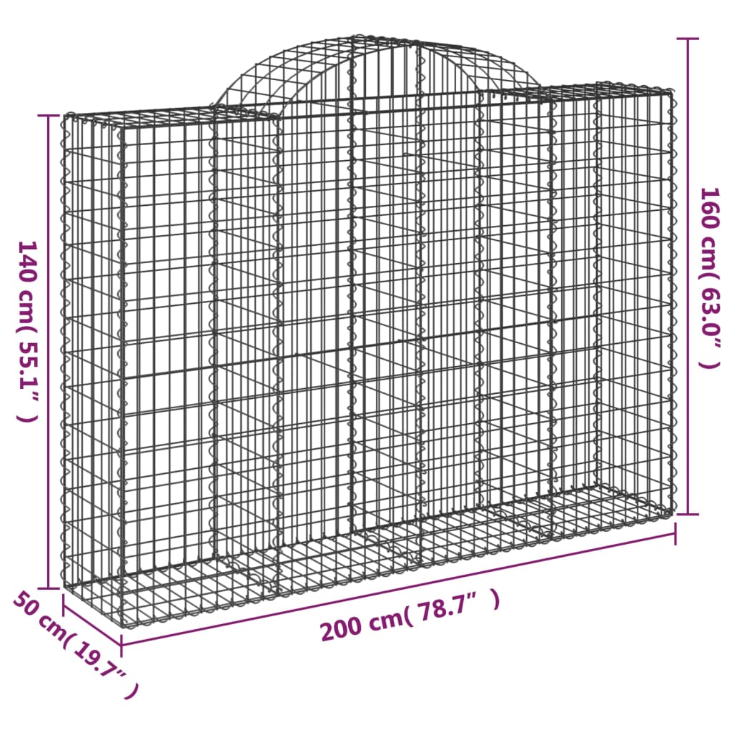 vidaXL Coșuri gabion arcuite 30 buc, 200x50x140/160cm, fier galvanizat