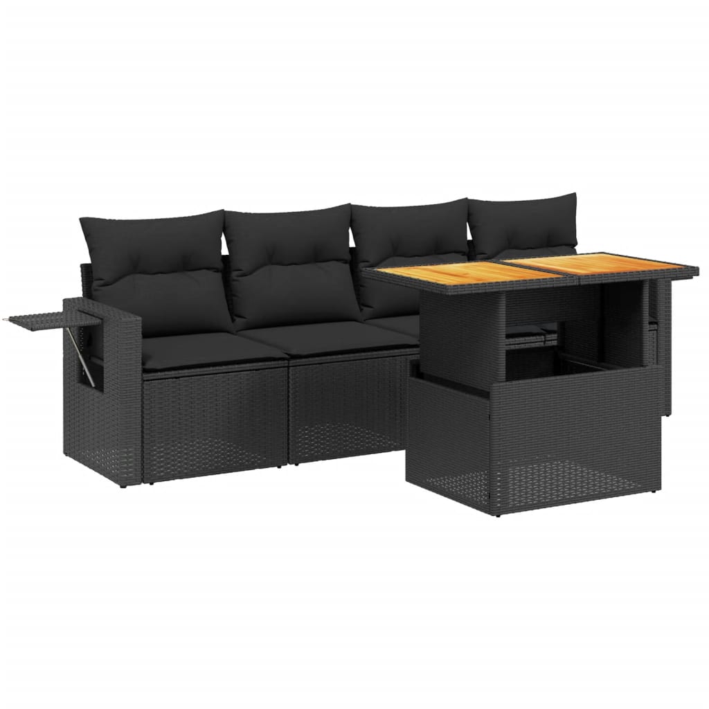 vidaXL Set mobilier de grădină cu perne, 5 piese, negru, poliratan