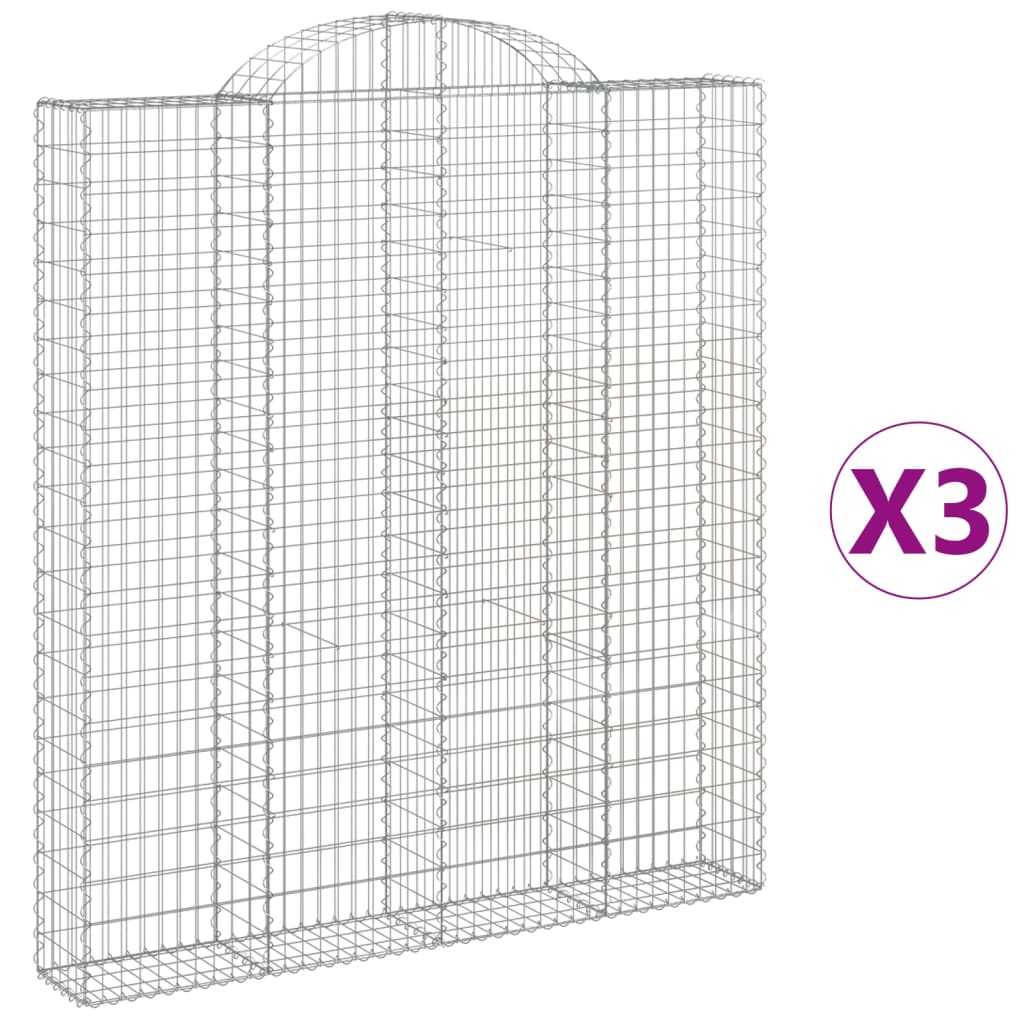 vidaXL Coșuri gabion arcuite,3 buc., 200x30x220/240cm, fier galvanizat