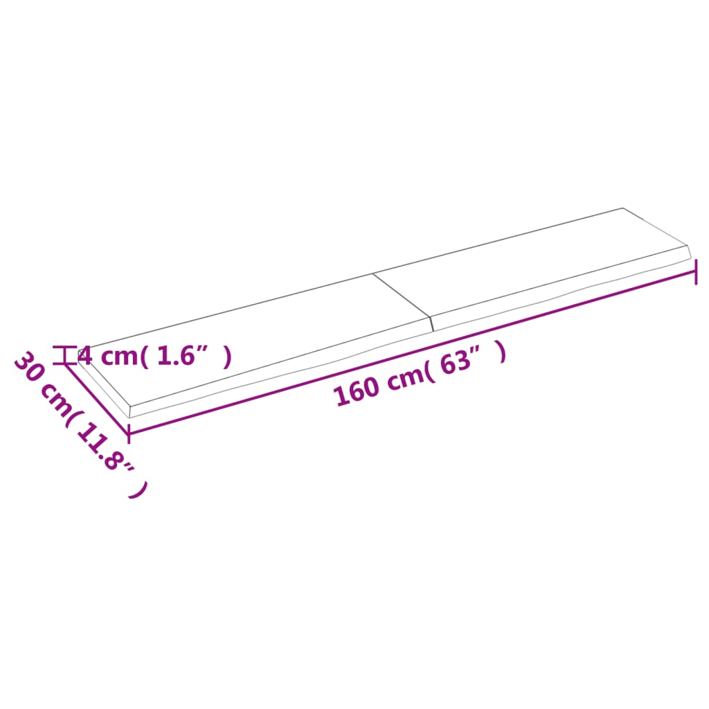 vidaXL Blat de baie, 160x30x(2-4) cm, lemn masiv netratat