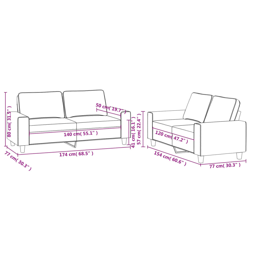 vidaXL Set de canapele, 2 piese, gri deschis, material textil