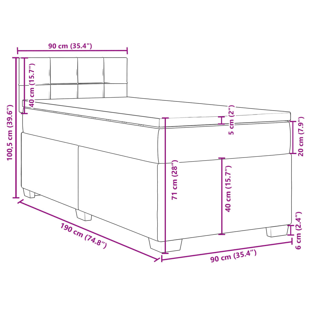 vidaXL Pat box spring cu saltea, negru, 90x190 cm, textil