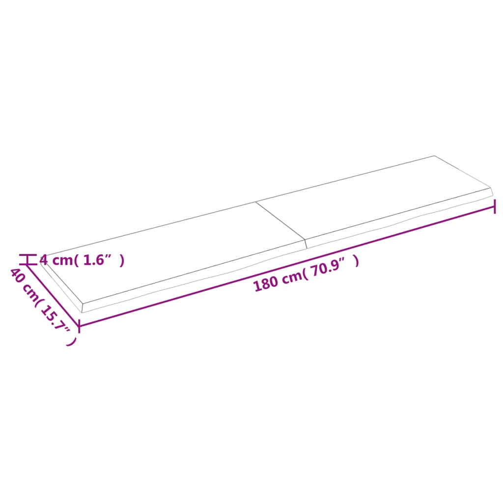 vidaXL Blat de baie, 180x40x4 cm, lemn masiv netratat