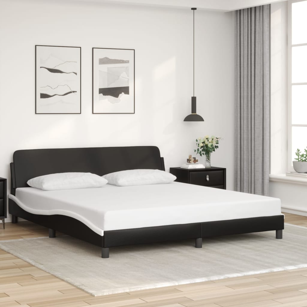 vidaXL Cadru de pat cu tăblie negru și alb 180x200cm piele artificială