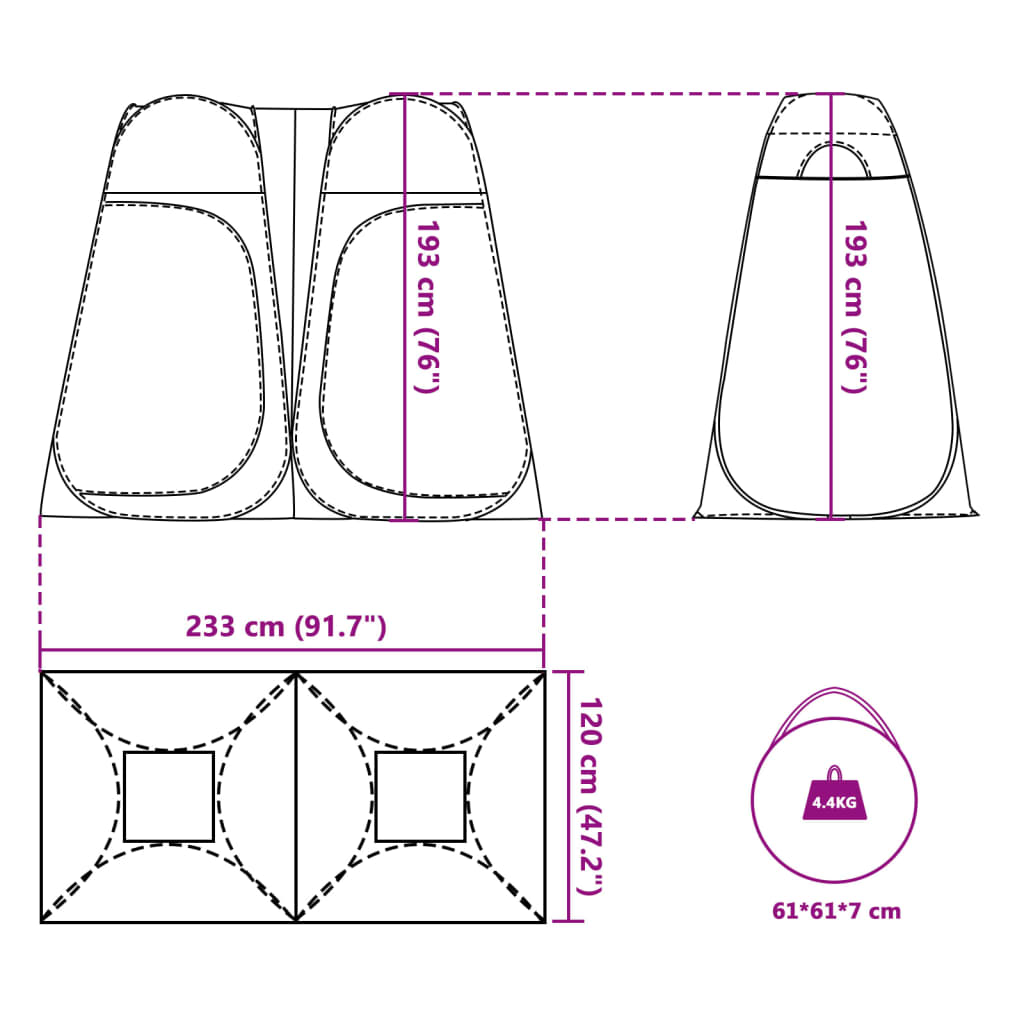 vidaXL Cort de intimitate pop-up, gri și portocaliu, impermeabil