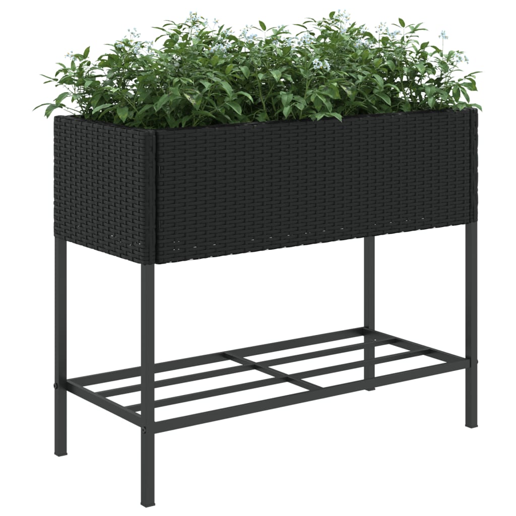 vidaXL Jardiniere de grădină cu raft 2 buc. negru 90x40x75cm poliratan