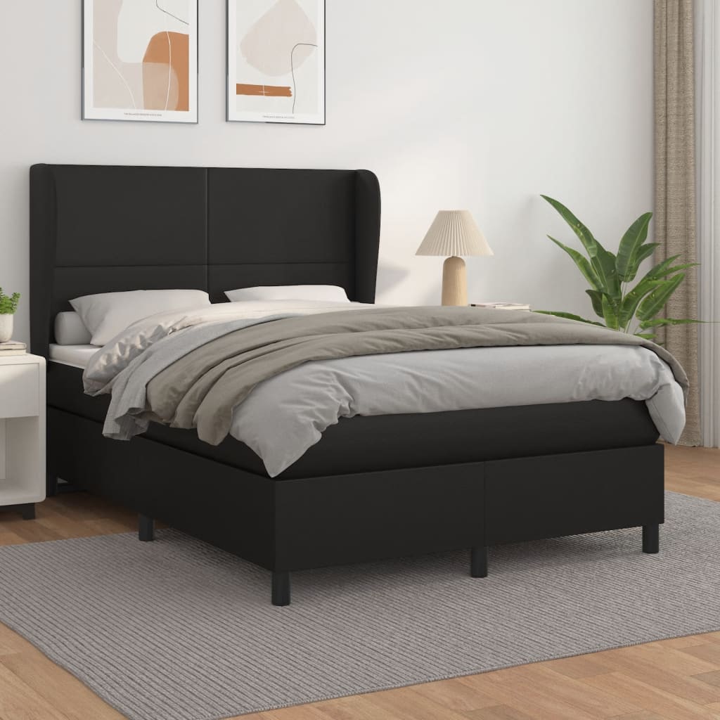 vidaXL Pat box spring cu saltea, negru, 140x200 cm, piele ecologică