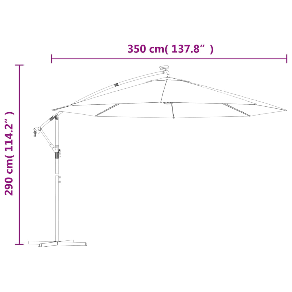 vidaXL Umbrelă suspendată cu LED-uri și stâlp metalic, nisipiu, 350 cm