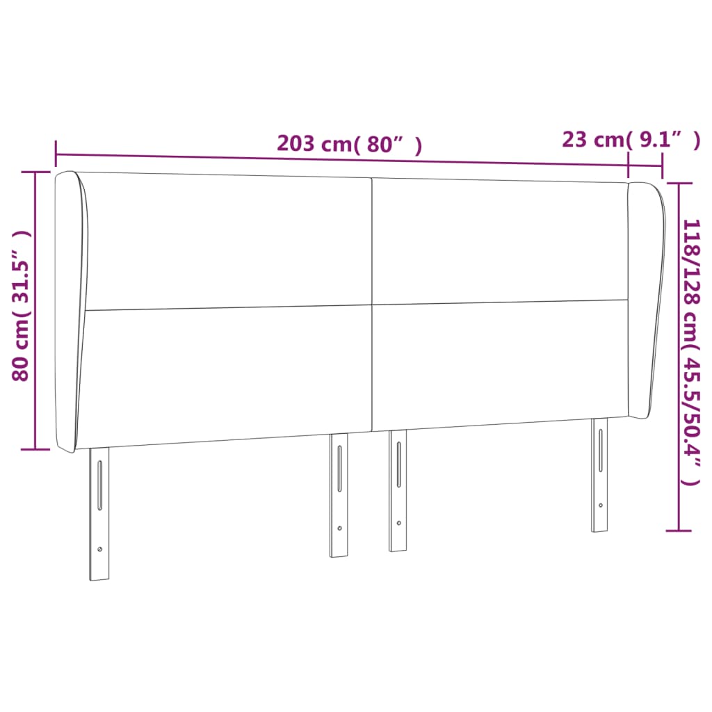 vidaXL Tăblie de pat cu aripioare, albastru, 203x23x118/128 cm, textil