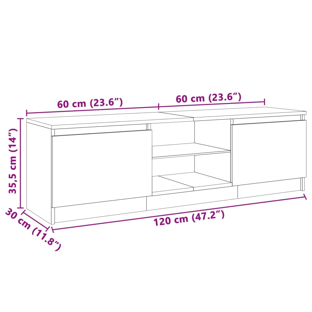 vidaXL Comodă TV cu lumini LED, stejar sonoma, 120x30x35,5 cm