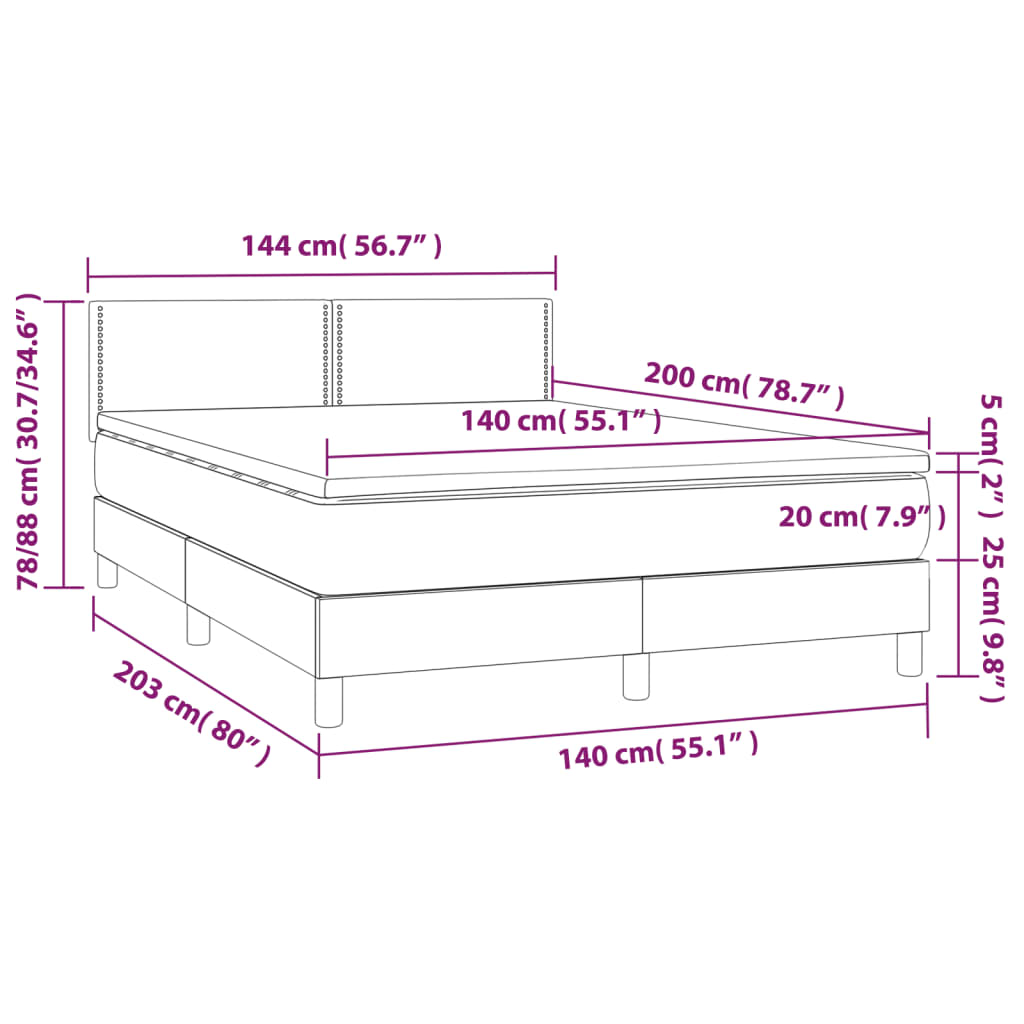 vidaXL Pat box spring cu saltea, gri, 140x200 cm, piele ecologică