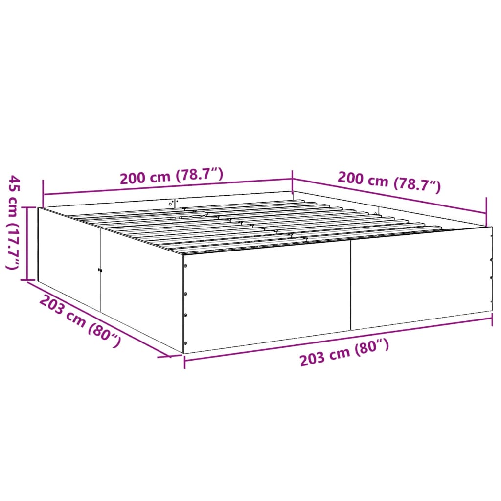 vidaXL Cadru de pat, negru, 200x200 cm, lemn prelucrat