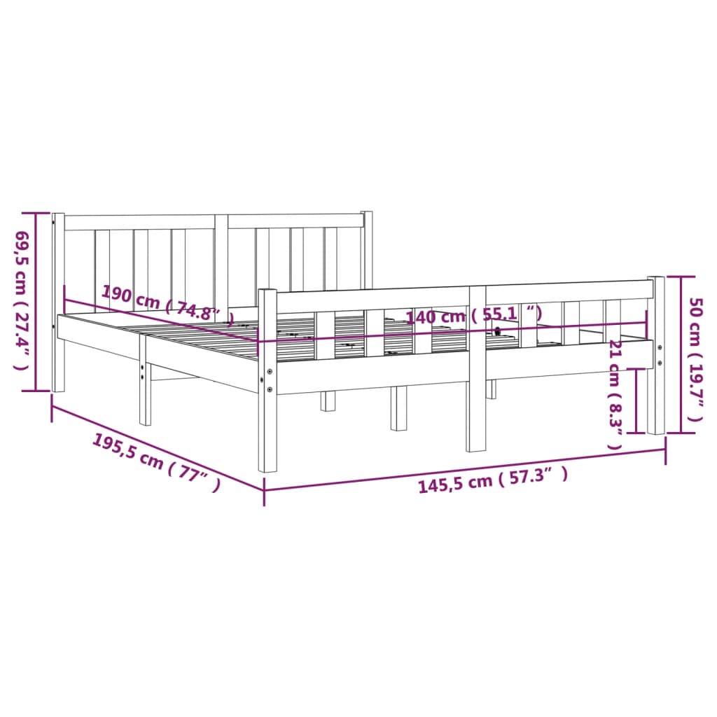 vidaXL Cadru de pat, negru, 140x190 cm, lemn masiv