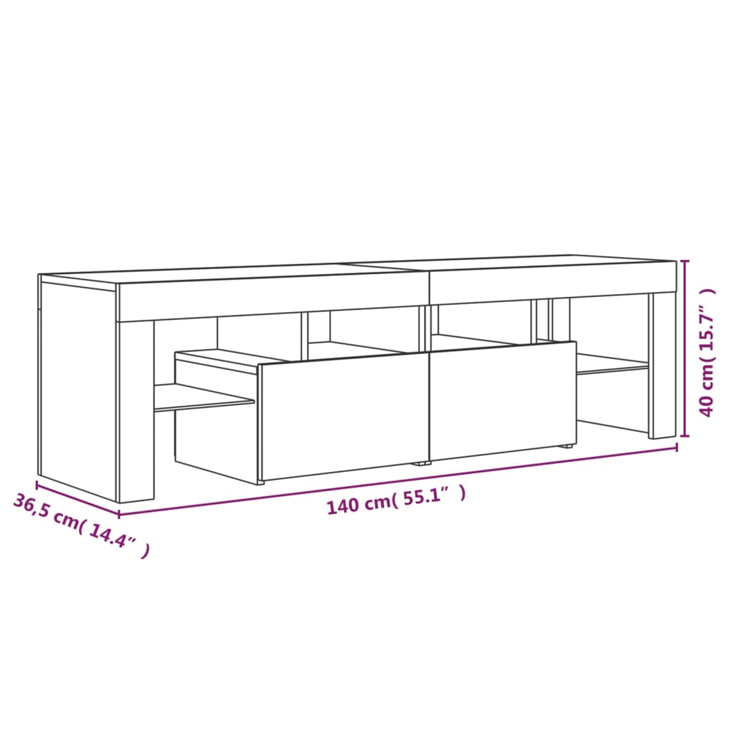 vidaXL Comodă TV cu lumini LED, stejar maro, 140x36,5x40 cm