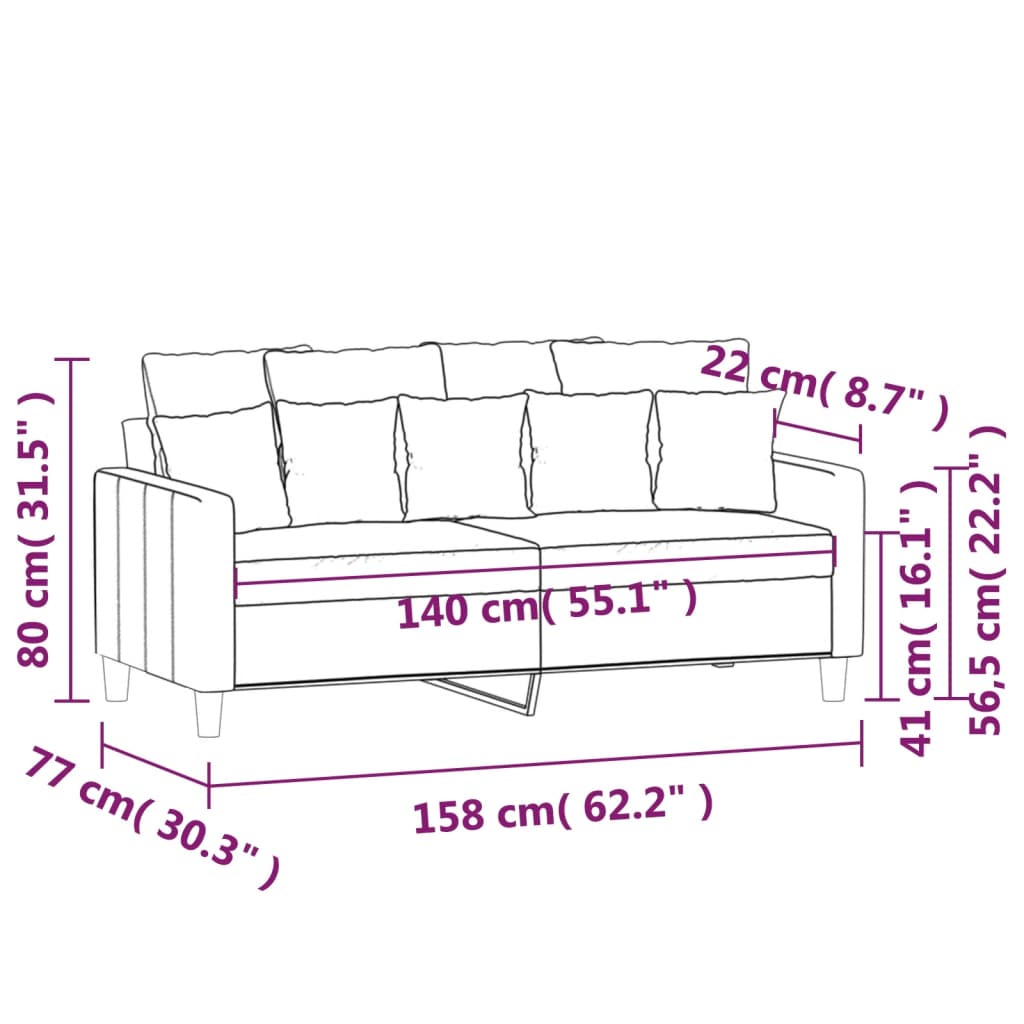 vidaXL Canapea cu 2 locuri, maro, 140 cm, catifea