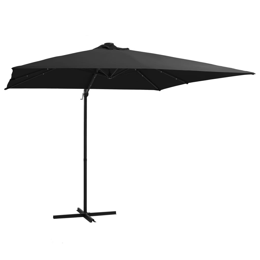 vidaXL Umbrelă suspendată cu LED și stâlp din oțel, negru, 250x250 cm