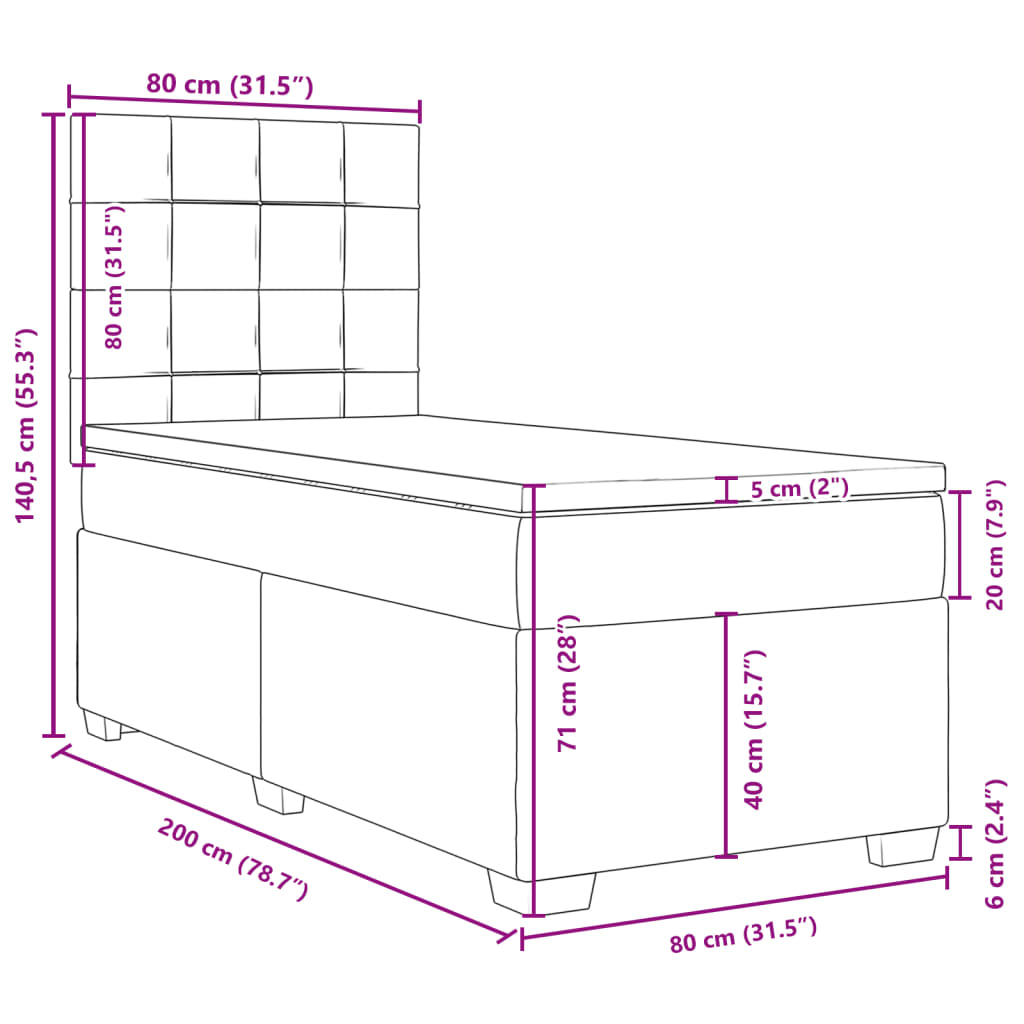 vidaXL Pat box spring cu saltea, roz, 80x200 cm, catifea