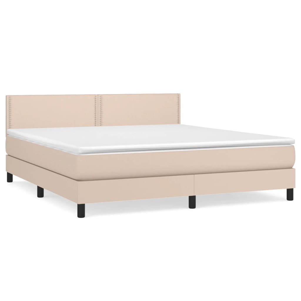 vidaXL Pat box spring cu saltea, cappuccino, 180x200cm piele ecologică