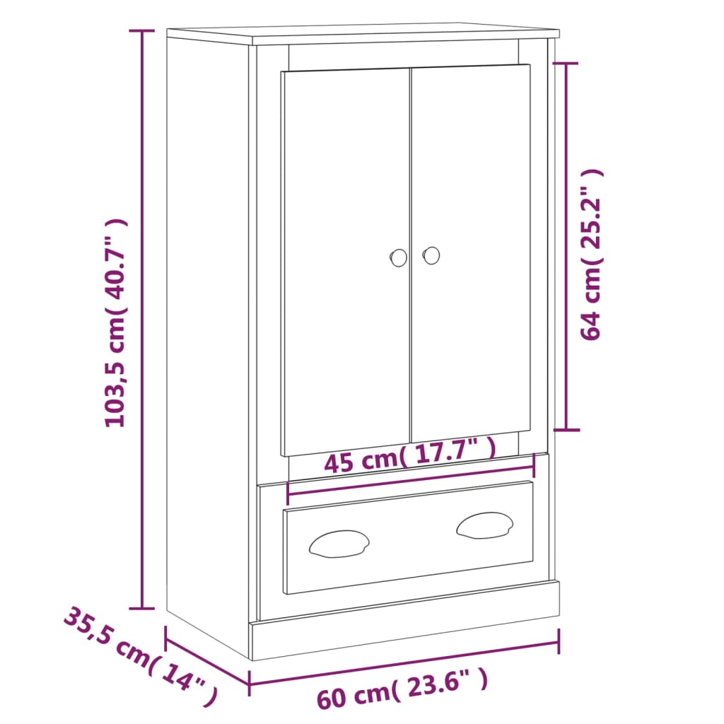 vidaXL Dulap înalt, sonoma gri, 60x35,5x103,5 cm, lemn prelucrat