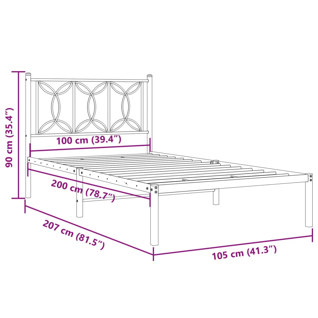 vidaXL Cadru de pat din metal cu tăblie, alb, 100x200 cm